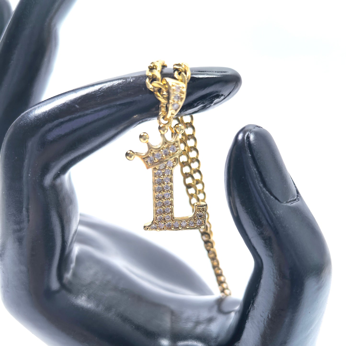 Gold Plated Monogram L Crown Pendant Necklace with Cubic Zirconia