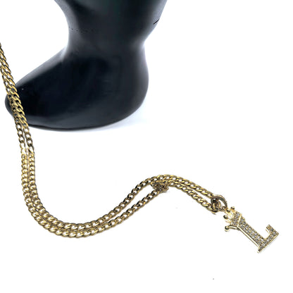 Gold Plated Monogram L Crown Pendant Necklace with Cubic Zirconia