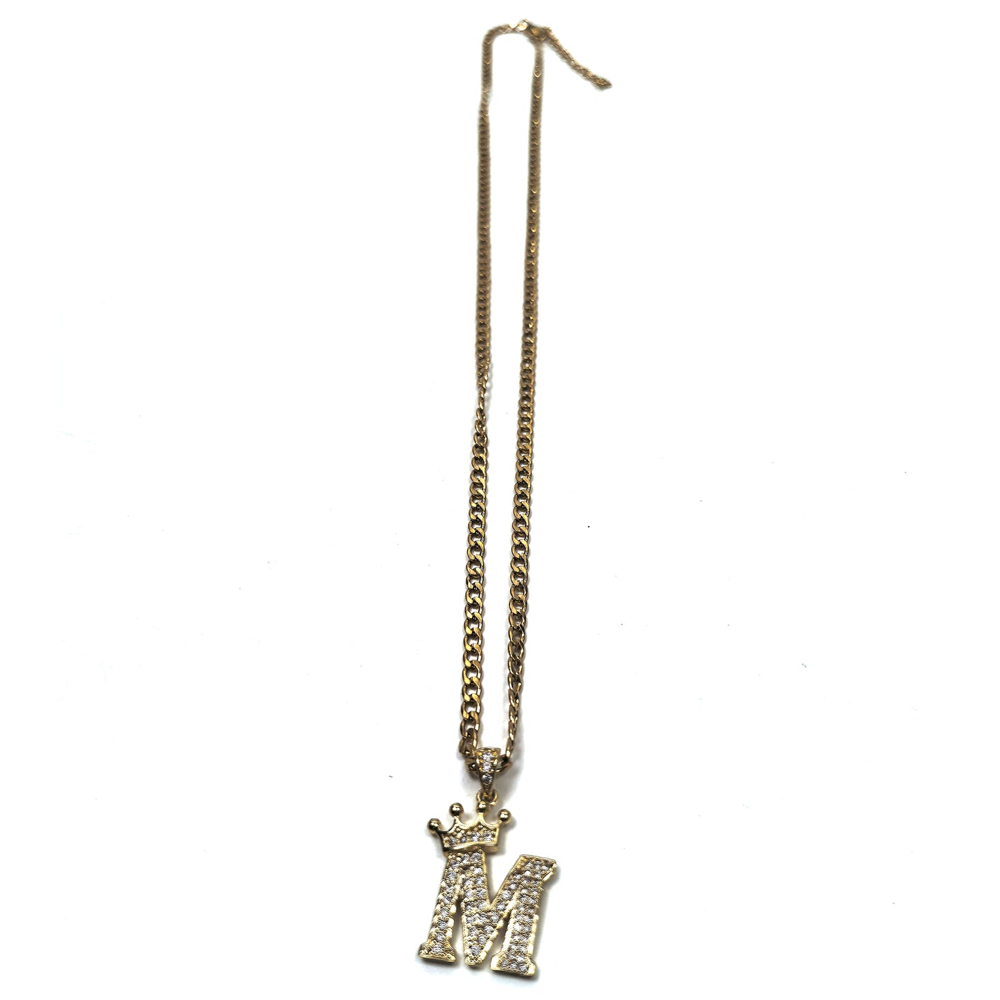 Gold Plated Monogram M Crown Pendant Necklace with Cubic Zirconia
