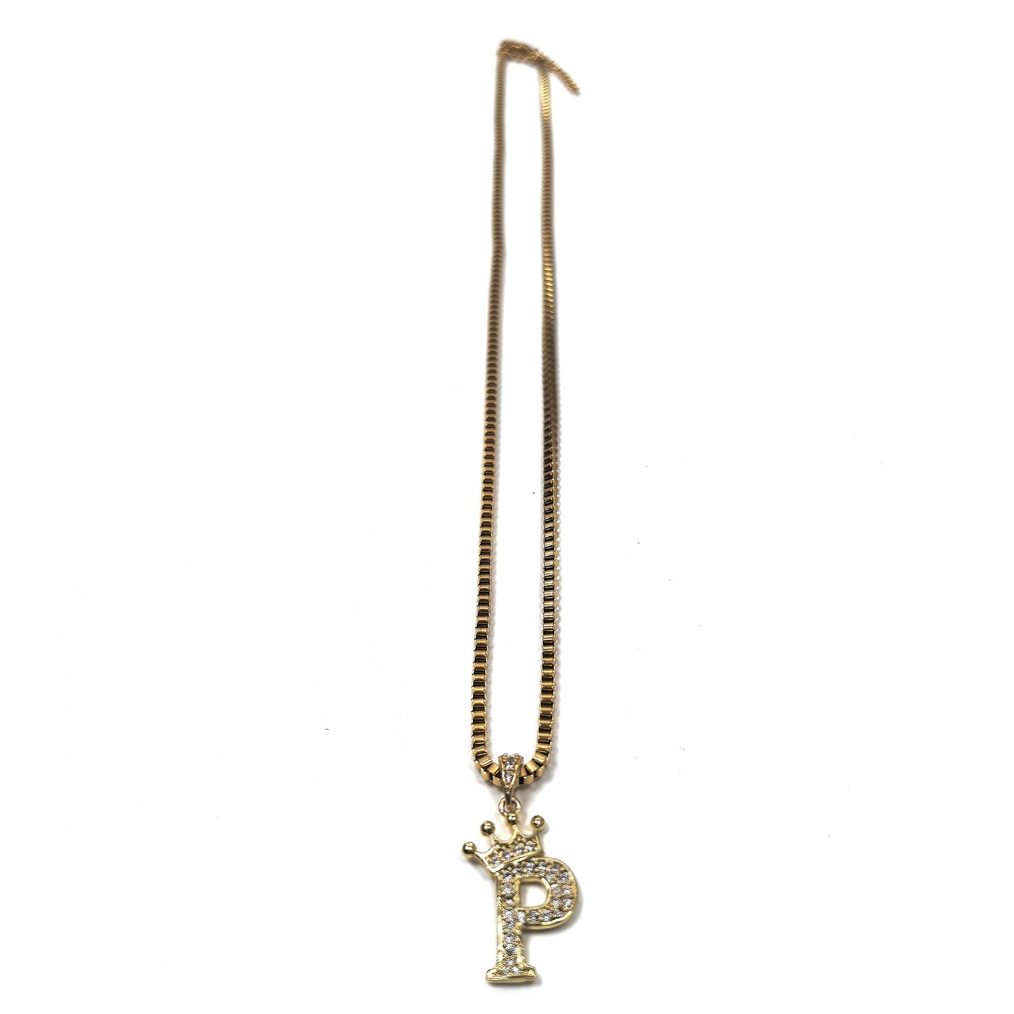 Gold Plated Monogram P Crown Pendant Necklace with Cubic Zirconia