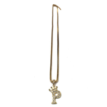 Gold Plated Monogram P Crown Pendant Necklace with Cubic Zirconia
