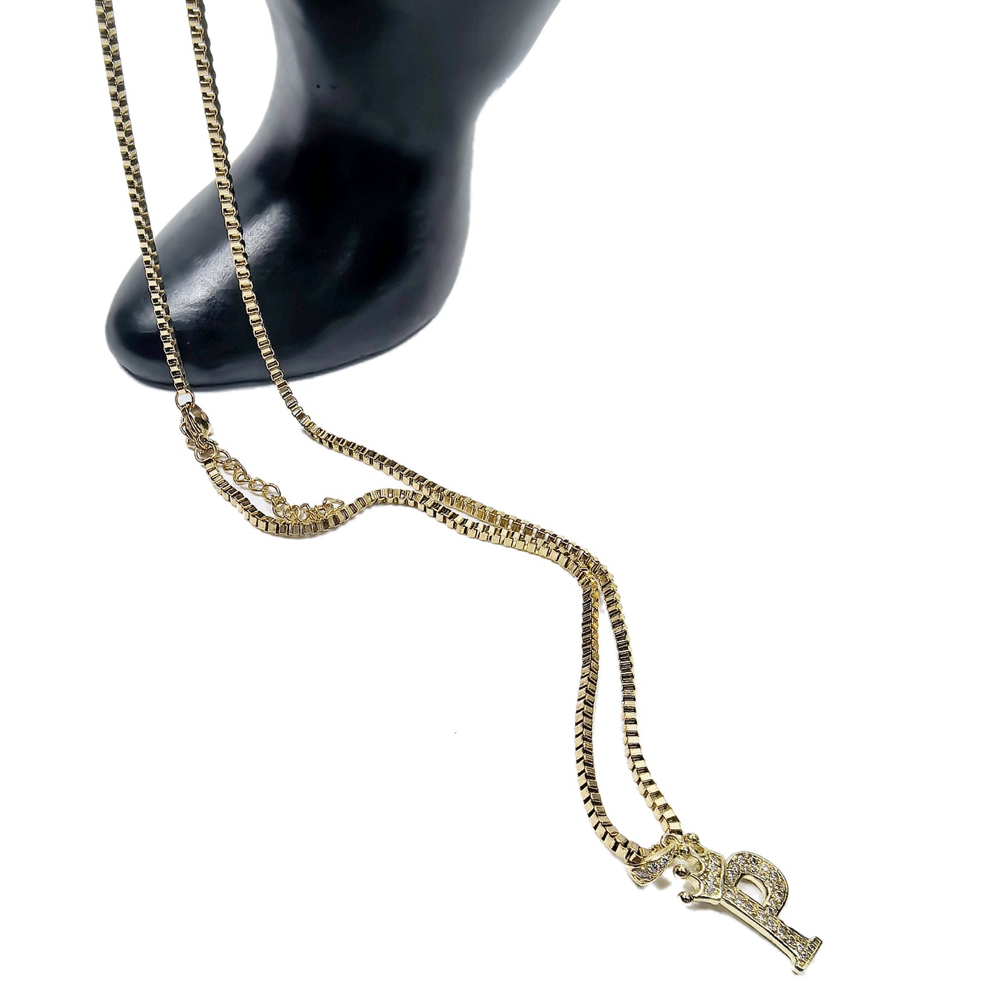 Gold Plated Monogram P Crown Pendant Necklace with Cubic Zirconia