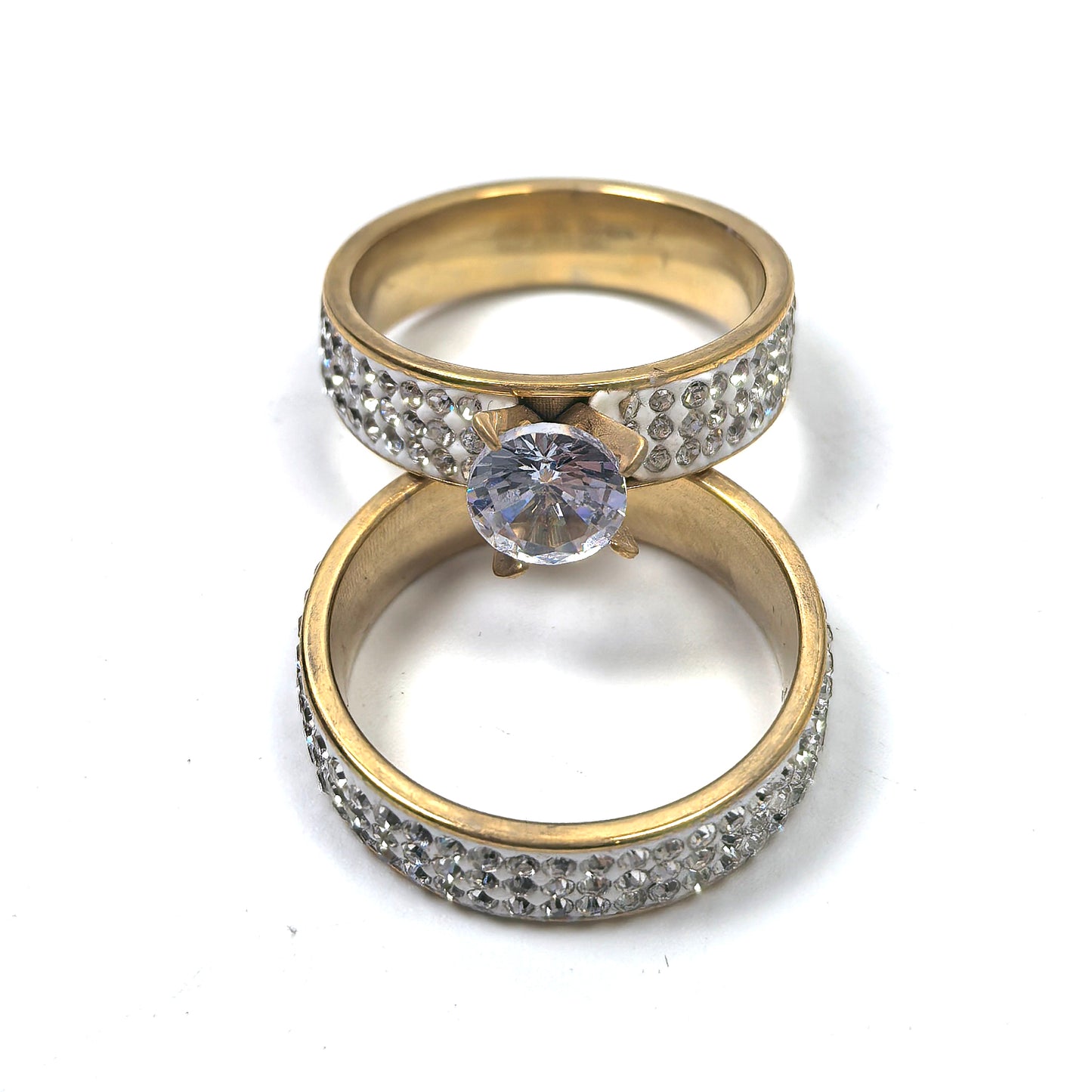 Crystal Gold Plated Couple Double Rings