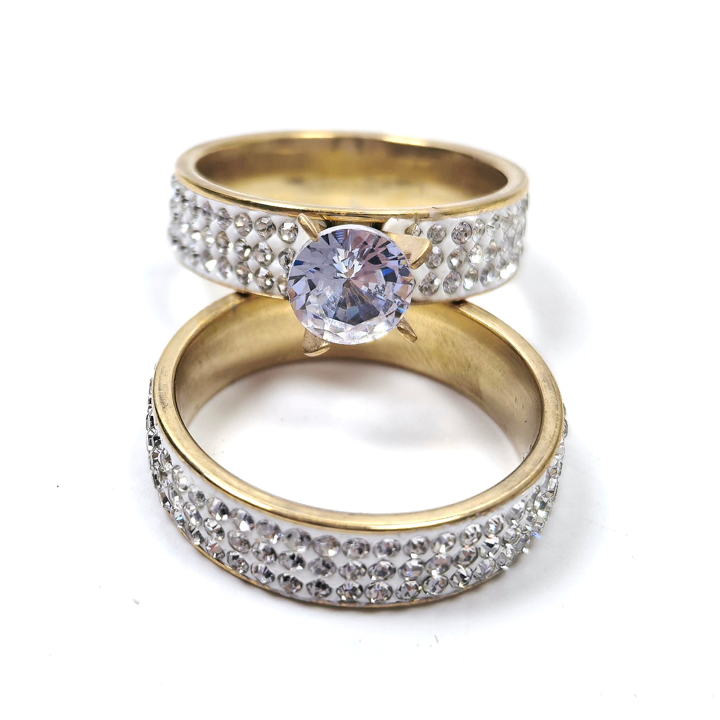 Crystal Gold Plated Couple Double Rings