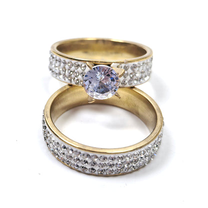 Crystal Gold Plated Couple Double Rings
