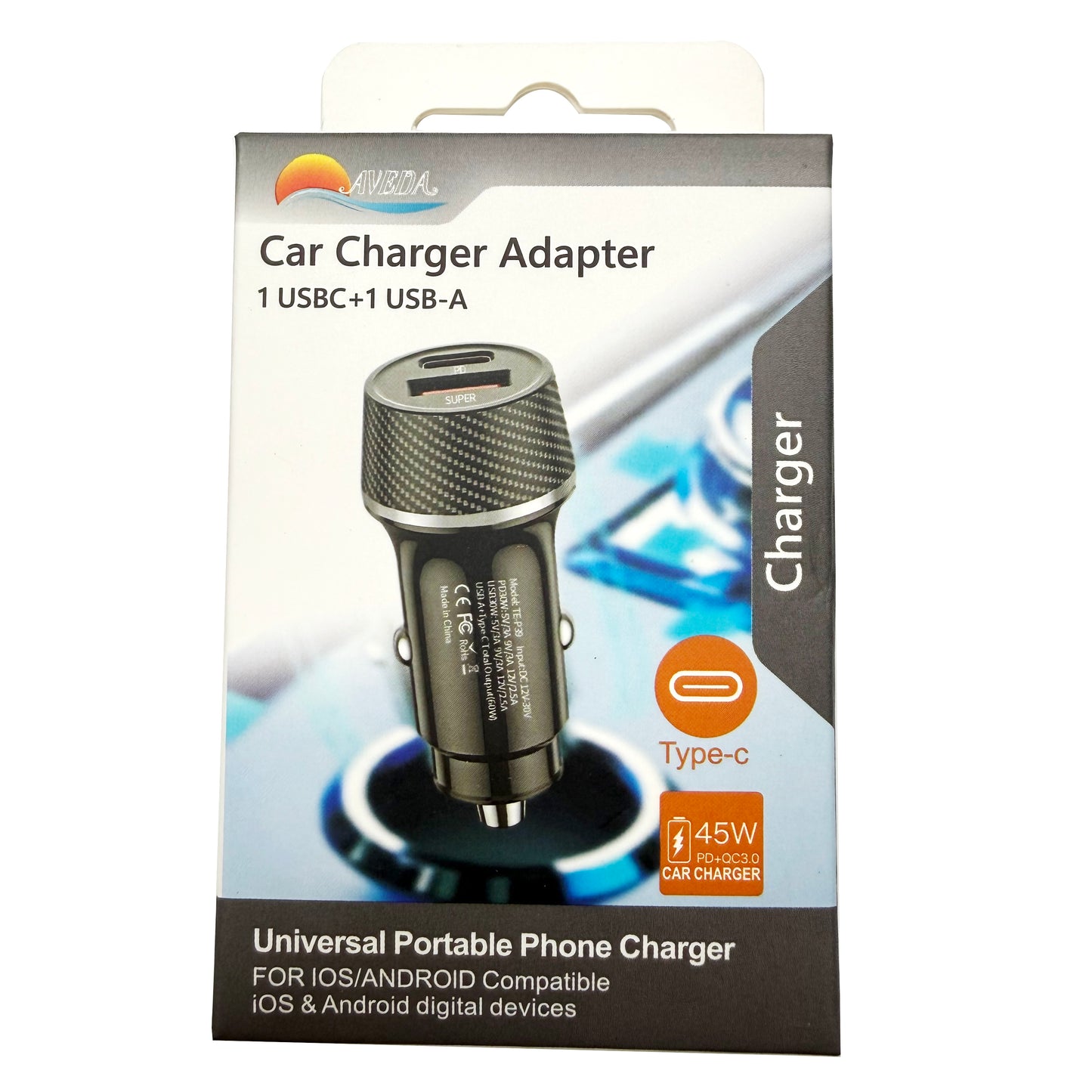 45W Dual Port Car Charger Adapter, USB-A QC3.0 & USB-C PD Fast Charging Car Charger