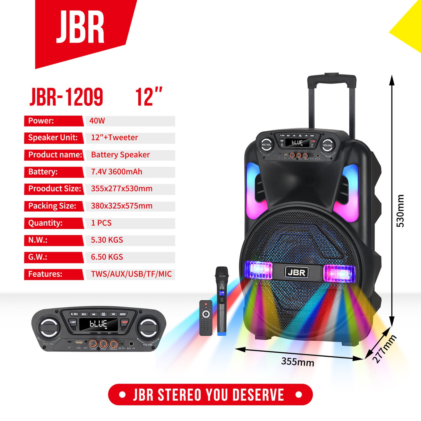 12" Portable TWS Bluetooth Speaker with Wireless Mic & Laser Lights