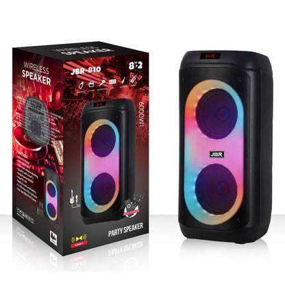 Dual 8" Portable Bluetooth Speaker with Wireless Mics & RGB Lights
