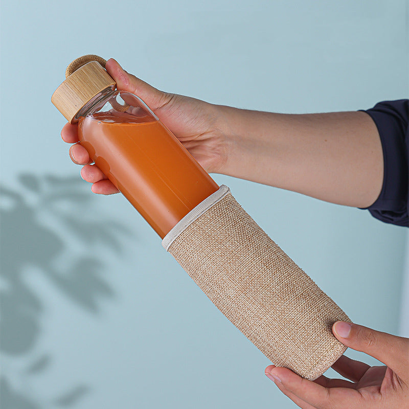 20 Oz Borosilicate Glass Water Bottles with Sleeve BPA Free Bamboo Lid