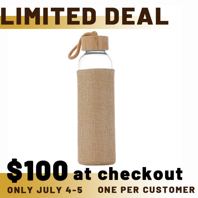 20 Oz Borosilicate Glass Water Bottles with Sleeve BPA Free Bamboo Lid