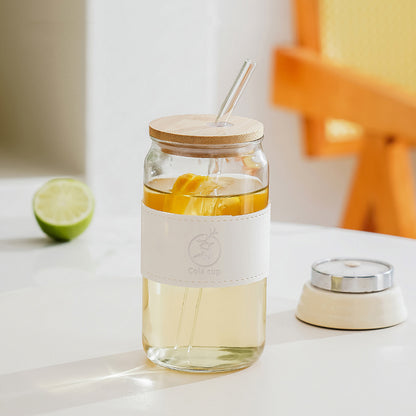 1 Piece,16 Oz Drinking Glasses with Bamboo Lids and Glass Straw