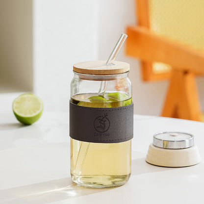 1 Piece,16 Oz Drinking Glasses with Bamboo Lids and Glass Straw