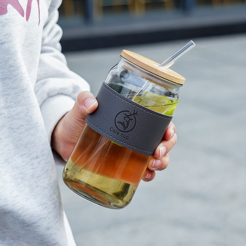 1 Piece,16 Oz Drinking Glasses with Bamboo Lids and Glass Straw