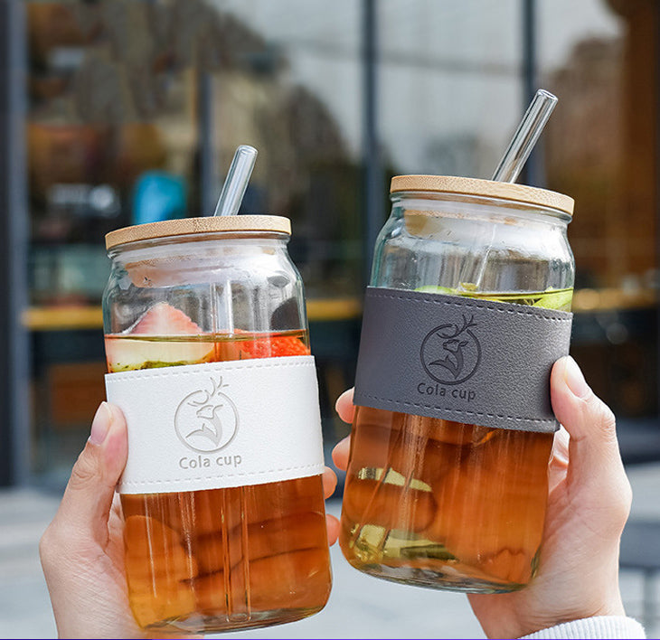1 Piece,16 Oz Drinking Glasses with Bamboo Lids and Glass Straw