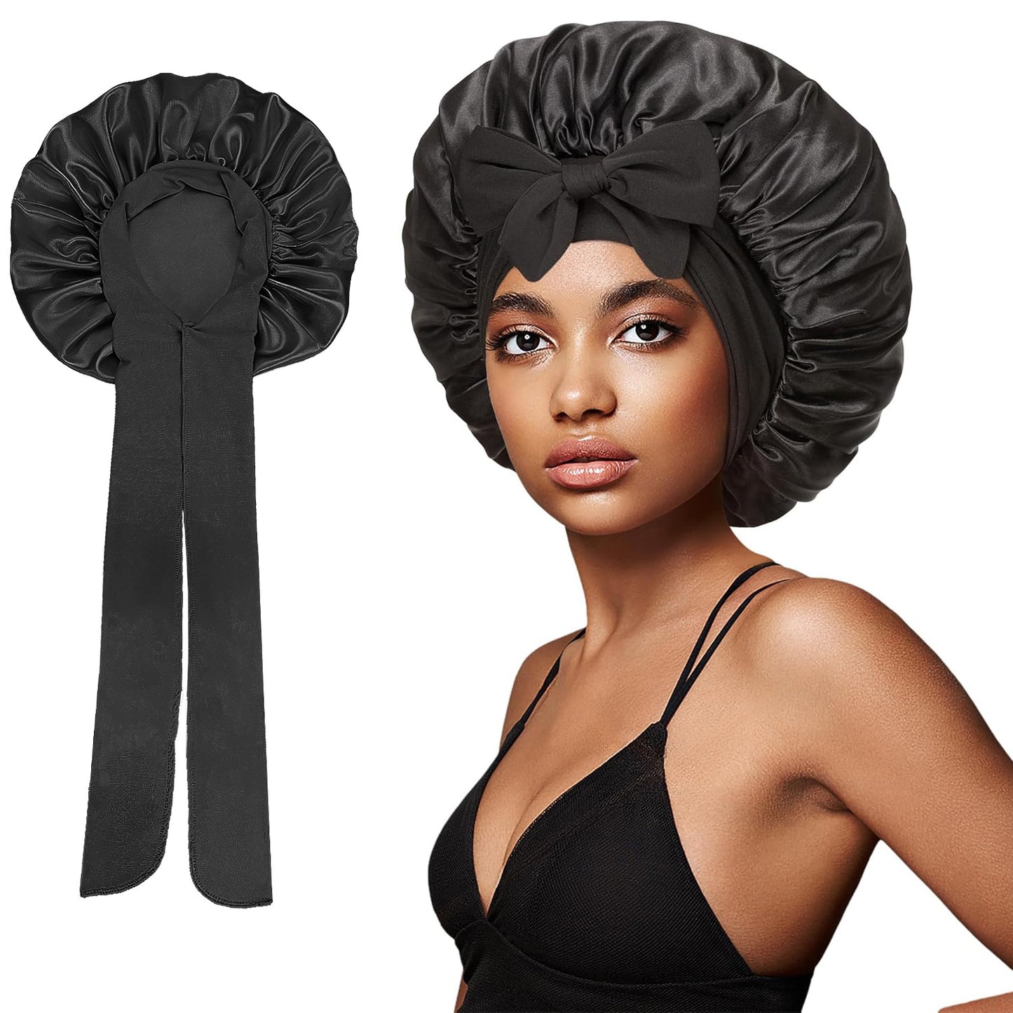 1 Piece, Satin Bonnet for Sleeping, Large Sleep Cap with Elastic Tie Band for Curly Hair