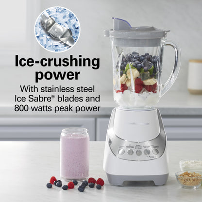 Hamilton Beach Wave Action Smoothie Blender, 48 oz Glass Jar 800 W 12-Function Countertop Blender for Kitchen, White
