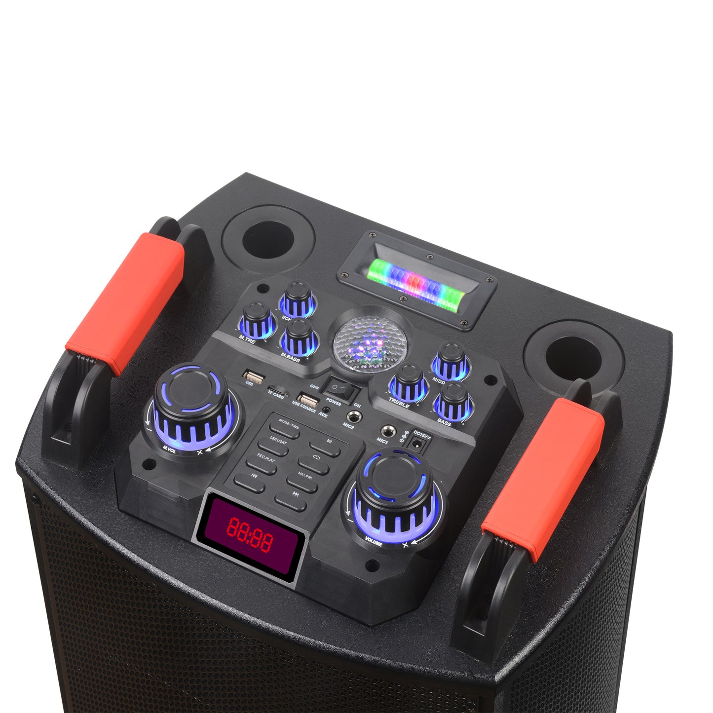 Dual 12" Portable Party Speaker with Wireless Mics & RGB Lights