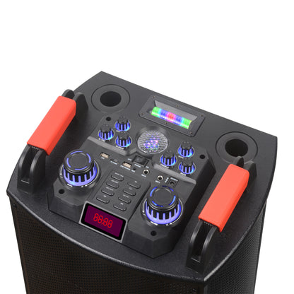 Dual 12" Portable Party Speaker with Wireless Mics & RGB Lights