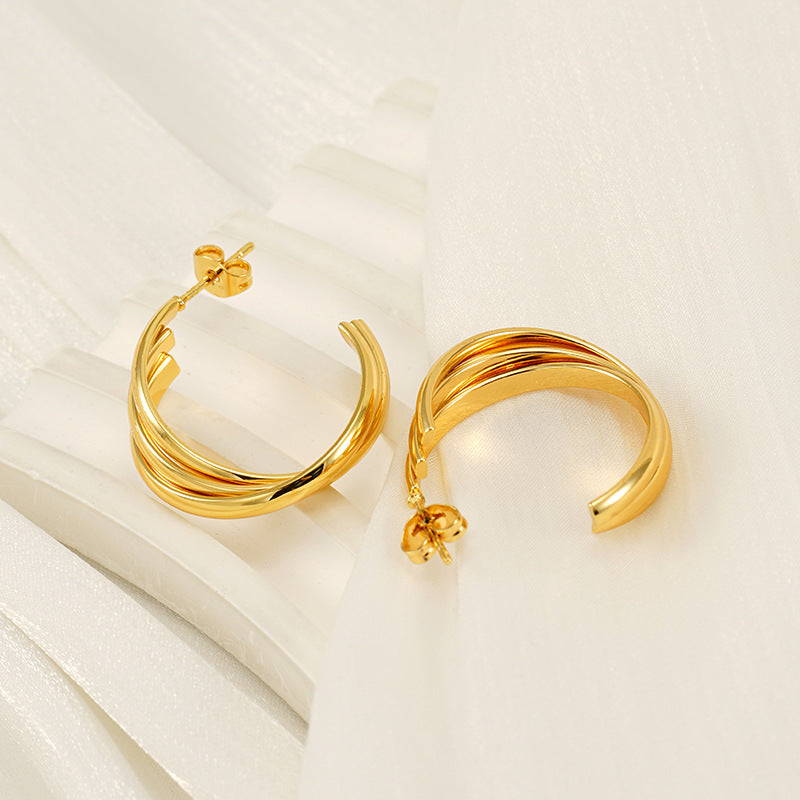 18K Gold-Plated Hoop Earrings Set 6 Pairs