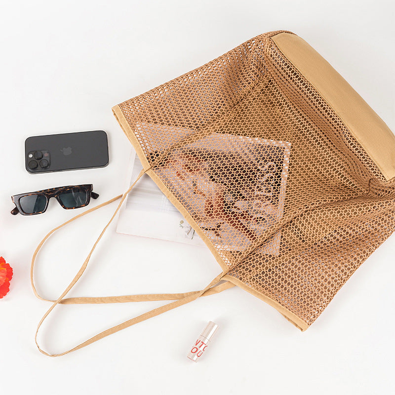 Woven Straw Beach Tote Bag, Khaki