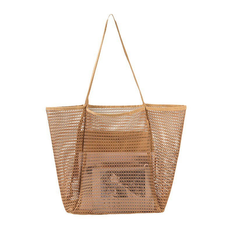 Woven Straw Beach Tote Bag, Khaki