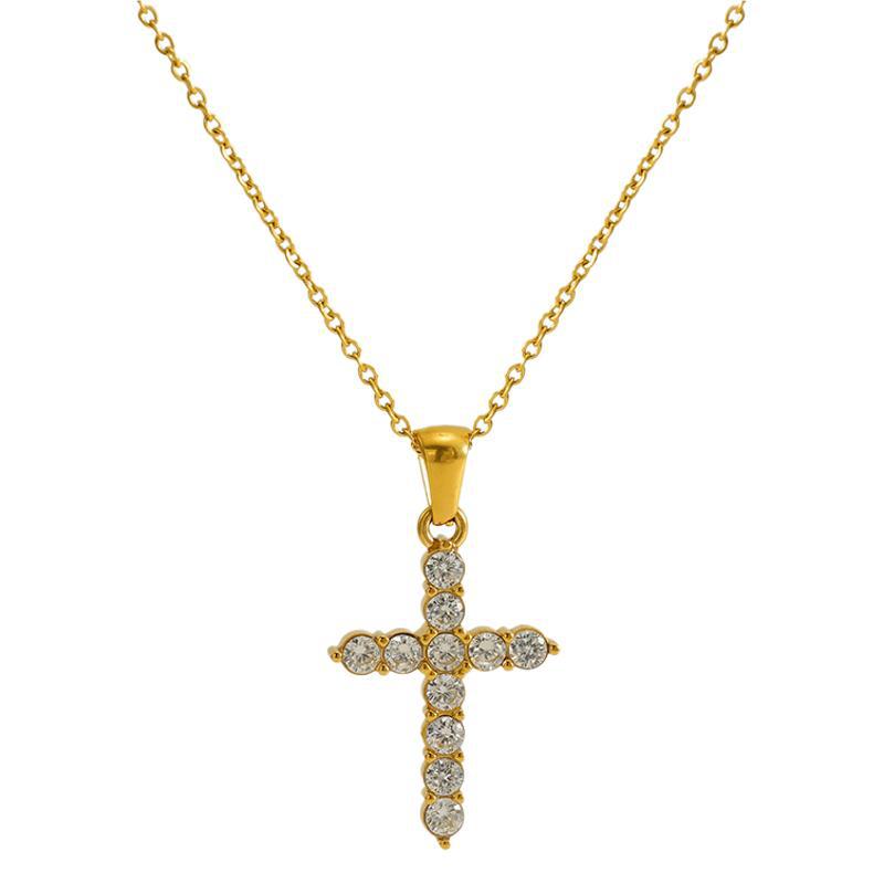 18K Gold-Plated Charm Cross Pendant Necklace for Women