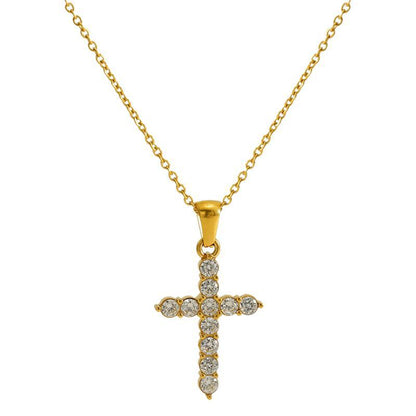 18K Gold-Plated Charm Cross Pendant Necklace for Women