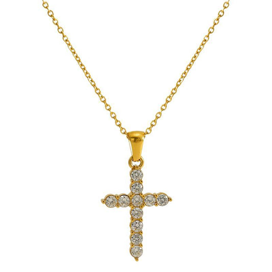18K Gold-Plated Charm Cross Pendant Necklace for Women