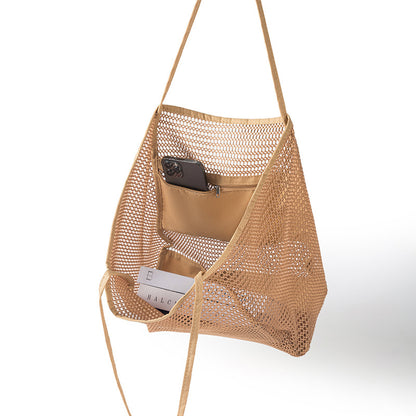 Woven Straw Beach Tote Bag, Khaki