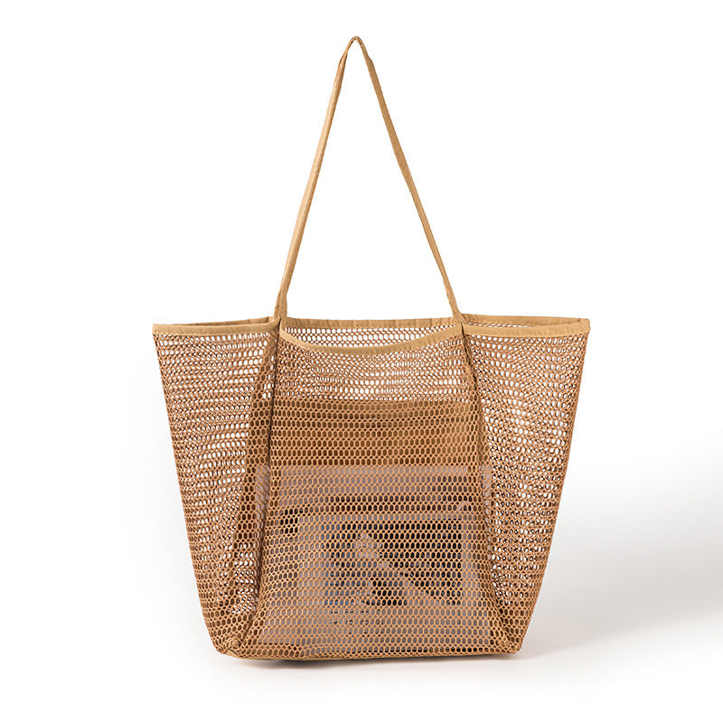 Woven Straw Beach Tote Bag, Khaki