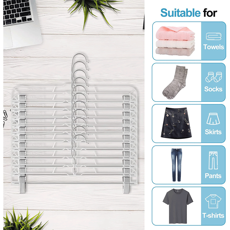 Clear Plastic Skirt Hangers with Adjustable Clips 10 Units 14 Inch, Clear