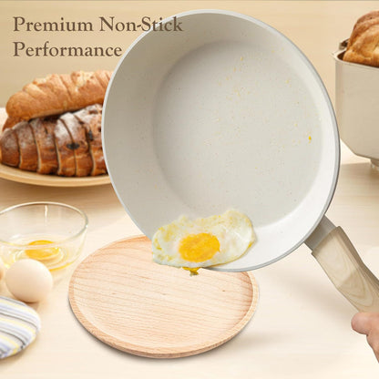 Nonstick Ceramic Frying Pan Skillet, White, 8.7/10 inches