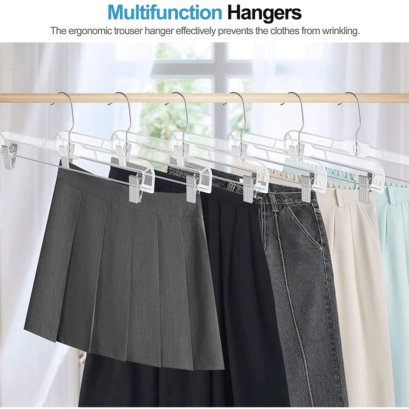 Clear Plastic Skirt Hangers with Adjustable Clips 10 Units 14 Inch, Clear