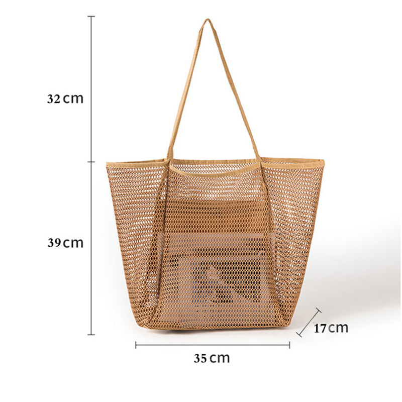 Woven Straw Beach Tote Bag, Khaki