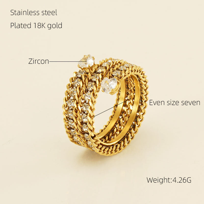 18K Gold-Plated Multi-Layer Full Cubic Stone Adjustable Ring