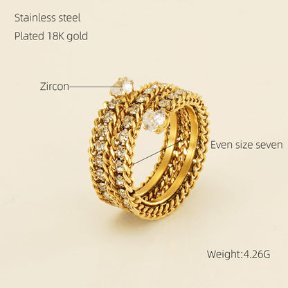 18K Gold-Plated Multi-Layer Full Cubic Stone Adjustable Ring