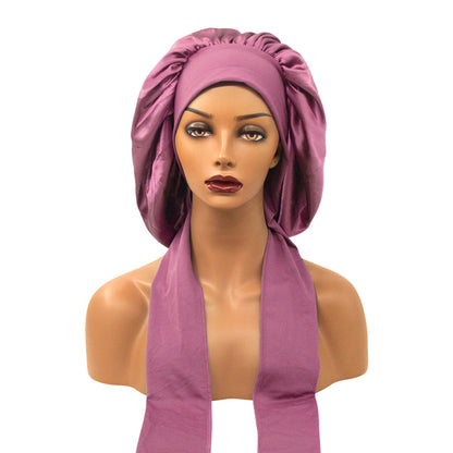 3-Piece Large Satin Bonnet with Tie Band (leather pink, purple, black)