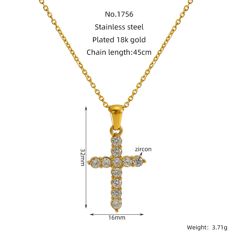 18K Gold-Plated Charm Cross Pendant Necklace for Women