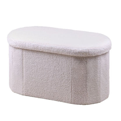 30" Oval Foldable Ottoman with Storage, White