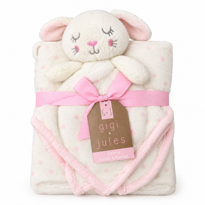 2-Piece Blanket and Security Buddy Set, Pink and White, Bunny Rabbit
