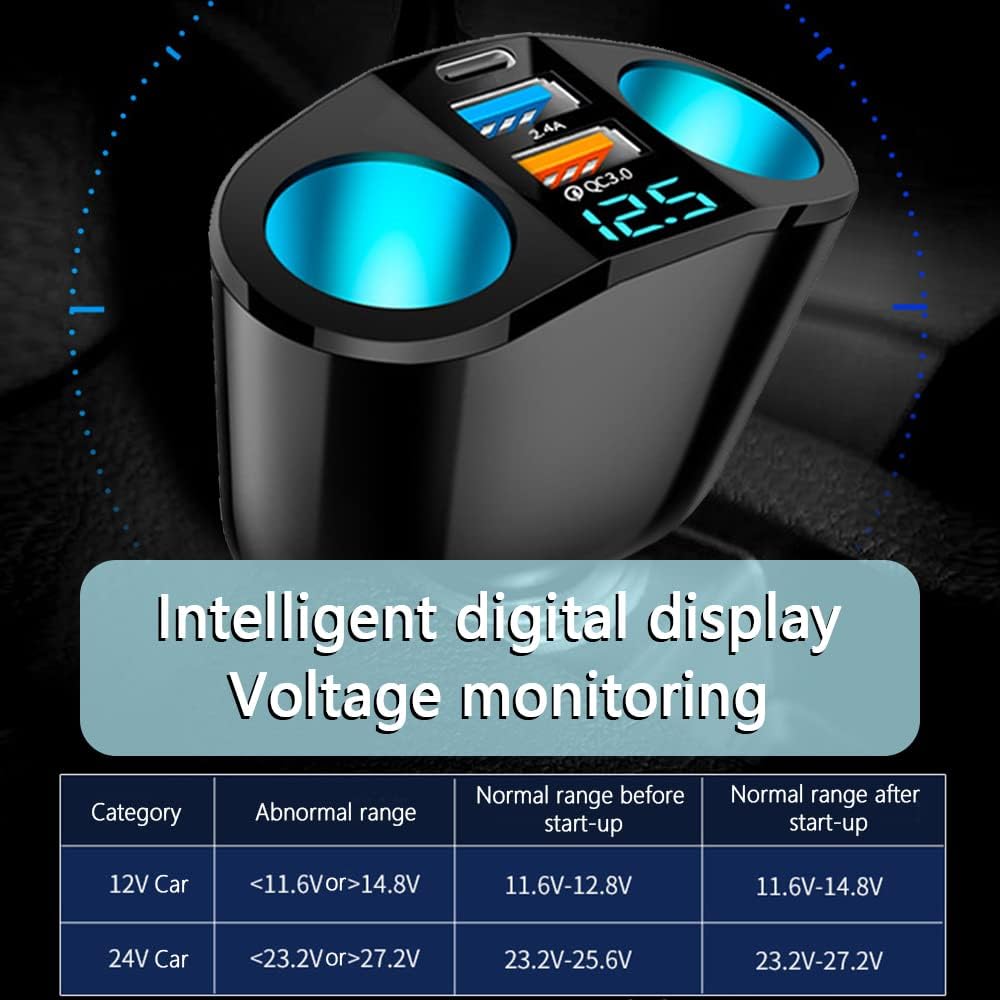 QC3.0+2.4A+PD Multi Ports Cigarette Lighter USB Charger