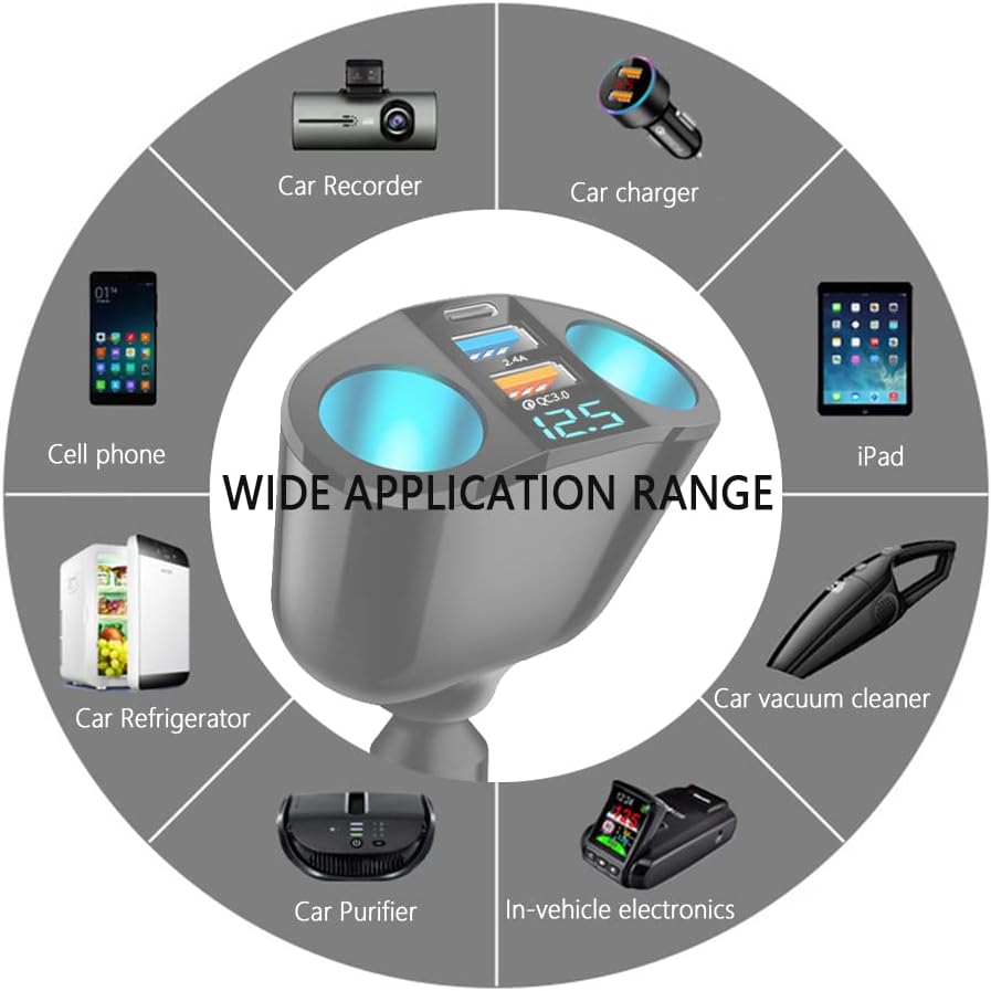 QC3.0+2.4A+PD Multi Ports Cigarette Lighter USB Charger