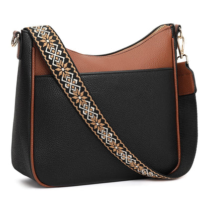 Women Trendy Hobo Bag with Guitar Strap Casual Vegan Leather Shoulder Bag