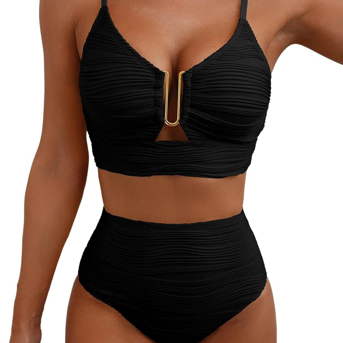 2 Piece Bikini Set U-Wire Cutout, Black