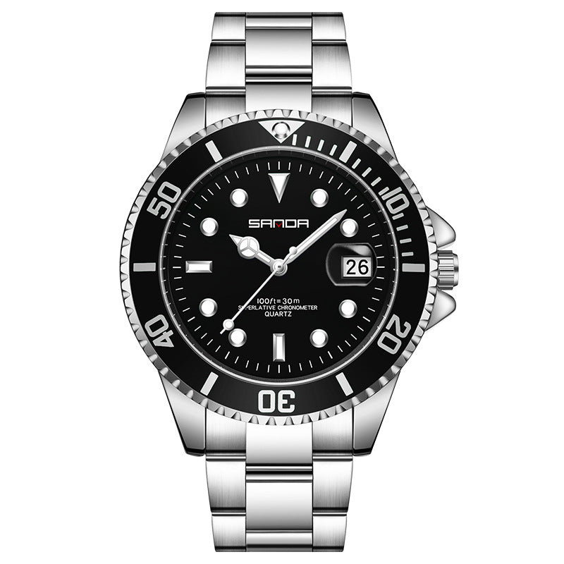 Men Luminous Watch Stainless Steel Band Waterproof Analog Quartz Watches, Black