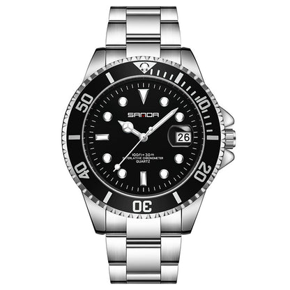 Men Luminous Watch Stainless Steel Band Waterproof Analog Quartz Watches, Black