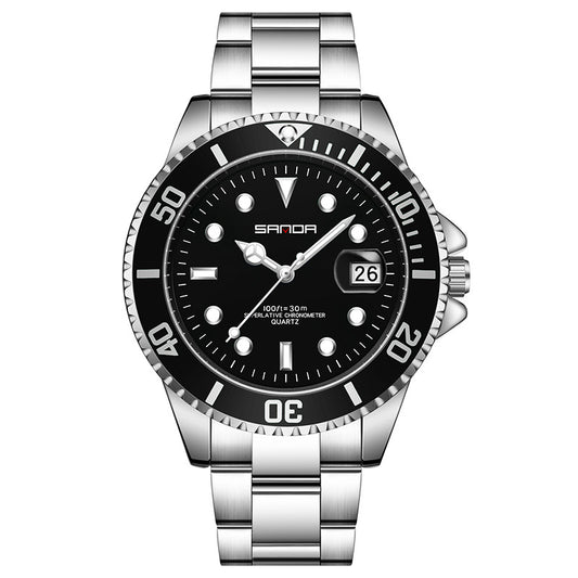 Men Luminous Watch Stainless Steel Band Waterproof Analog Quartz Watches, Black