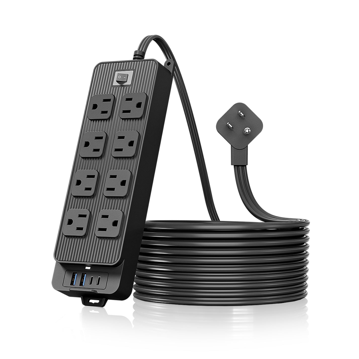 10ft Power Strip Surge Protector with 8 AC Outlets 4 USB Ports, Black