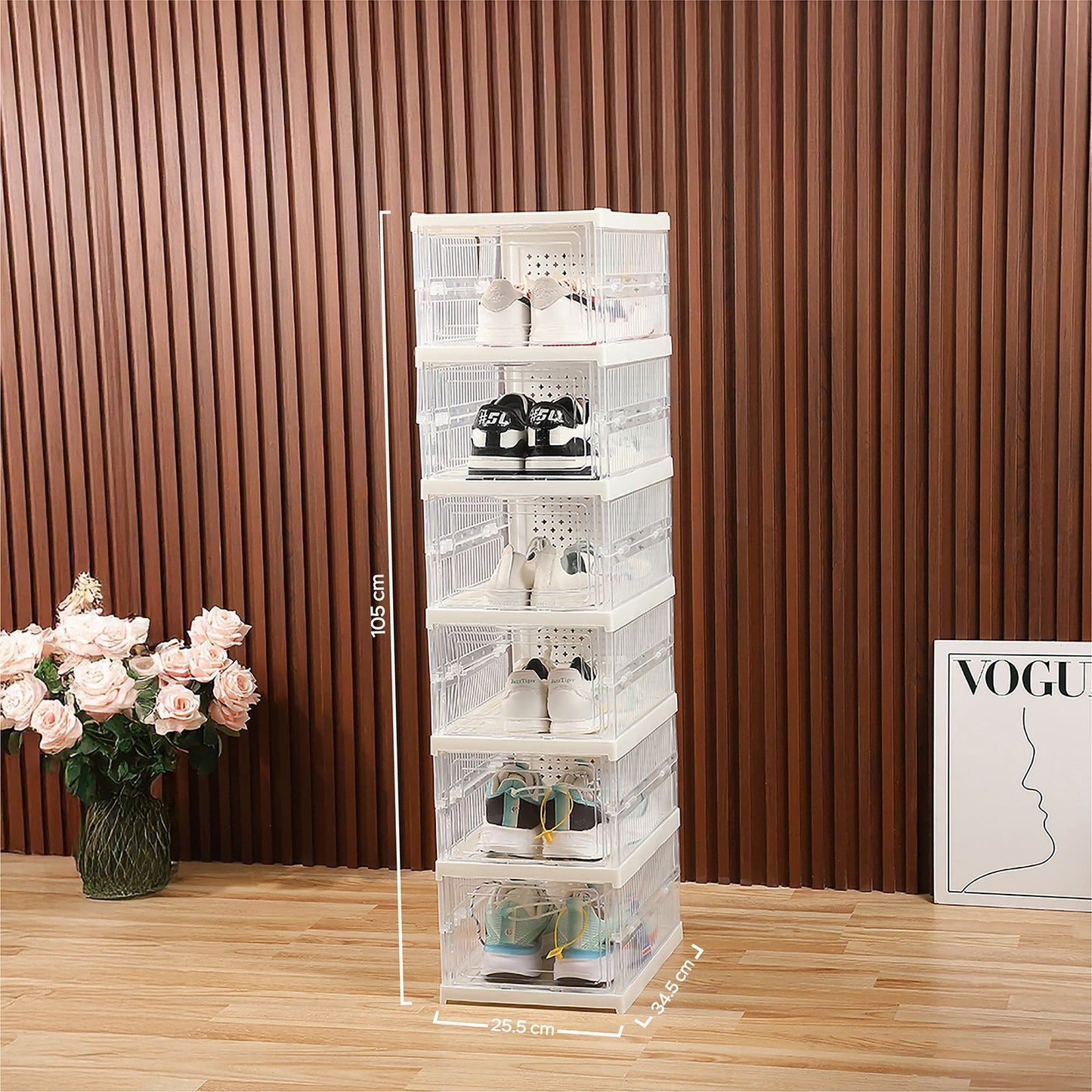 6-Tier Foldable Shoe Storage Bins No Assembly for Men and Women (Maximum Size 12)