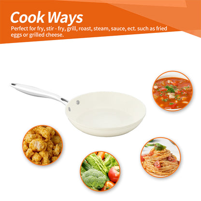 8/9.4/11 inch Aluminum Fry Pan Ceramic Non Stick Coating Frying Pan, white